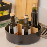 Organizador Giratório Lume com Divisória de Bambu Preto 25,5cm